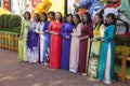 Vomen in traditional Vetnamese Ao Dai dress Royalty Free Stock Photo